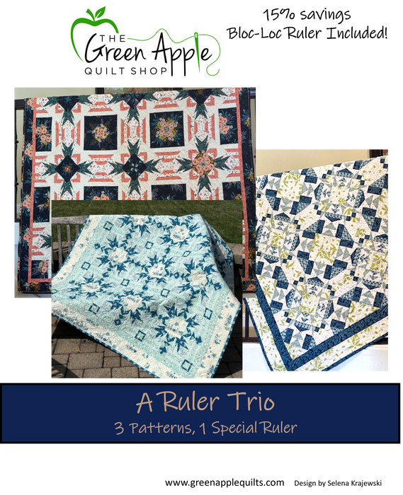 3 in 1:  3 Patterns Plus Bloc-Loc Half Rectangle Triangle Ruler Set